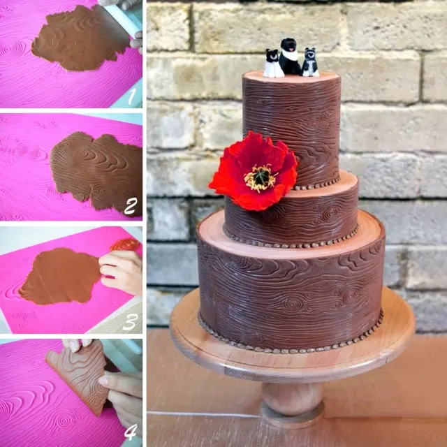Woodgrain Fondant Benyomás Szőnyeg Szilikon Torta Csipke Penész Textúra Gumpaste Dekorációs Szerszám - Image 3
