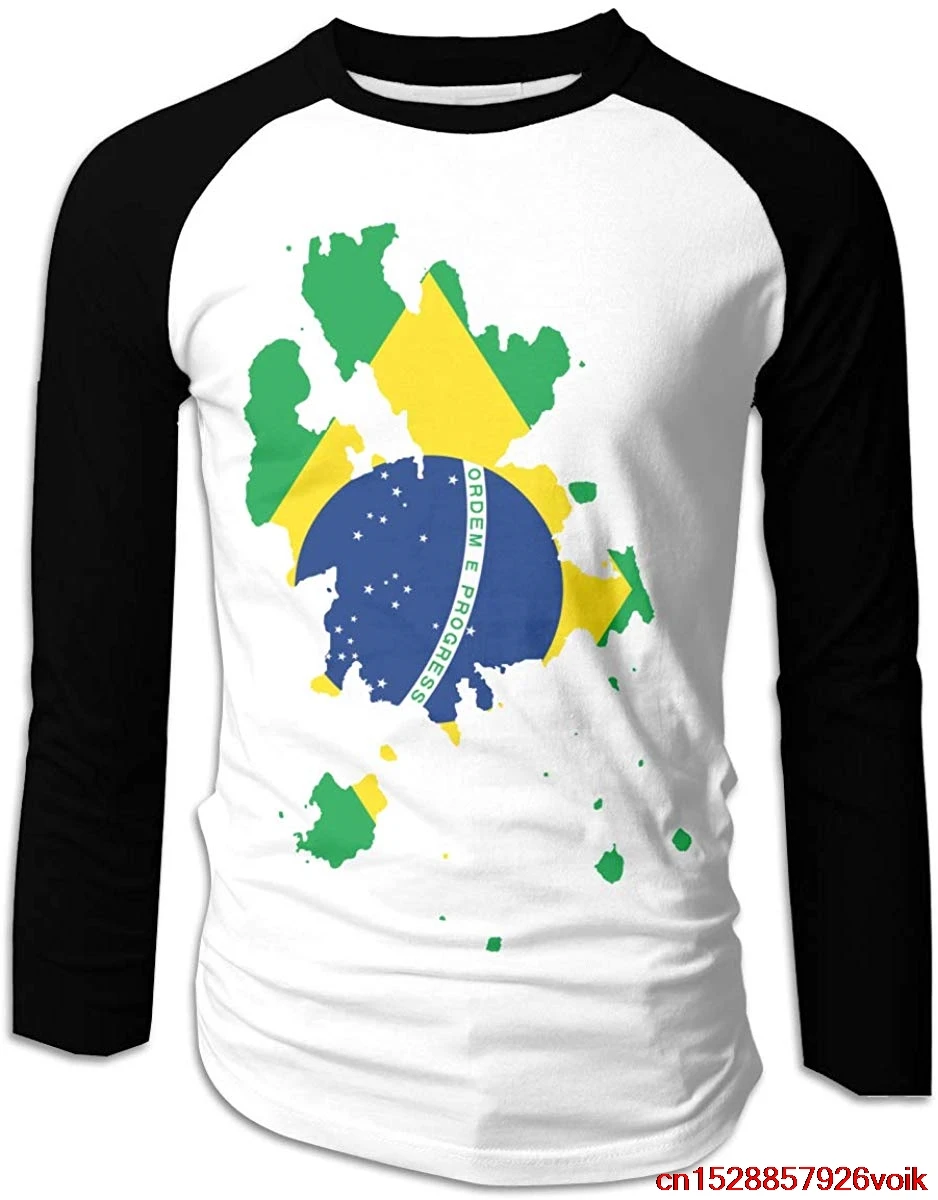 Brazil Flag Art Long Sleeve Baseball Tee for Men Cotton Raglan T-Shirts Unisex men women t shirt |