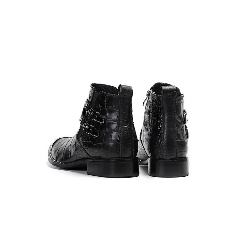 Genuine Leather Ankle Boots Black Business Leisure Party High Top Men Shoes Trendy Buckle Sewing Design Casual Short Boots 37-46
