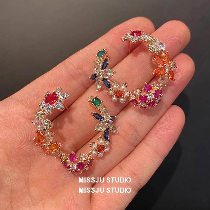 

Stud Earrings For Women Solid S925 Needles Luxury Bridal Jewelry Wedding Blossom Gift for Women Baroque Ear Drop Shipping
