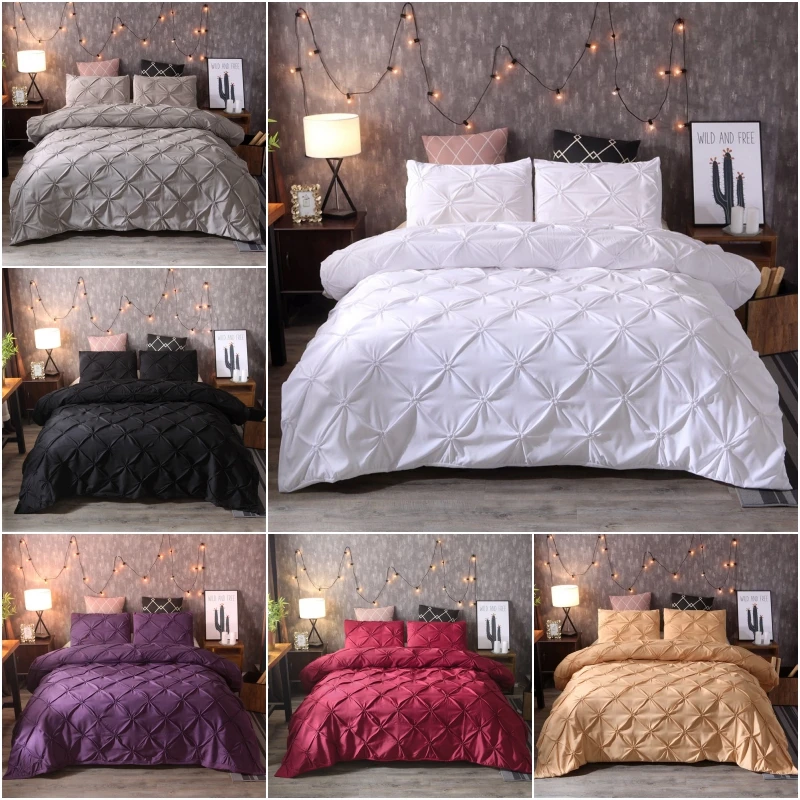 

Luxury Bedding Set Pinch Pleat Comforter Bed Sets Home Textile Bed Linen High Quality Bedspreads black White King Duvet Cover