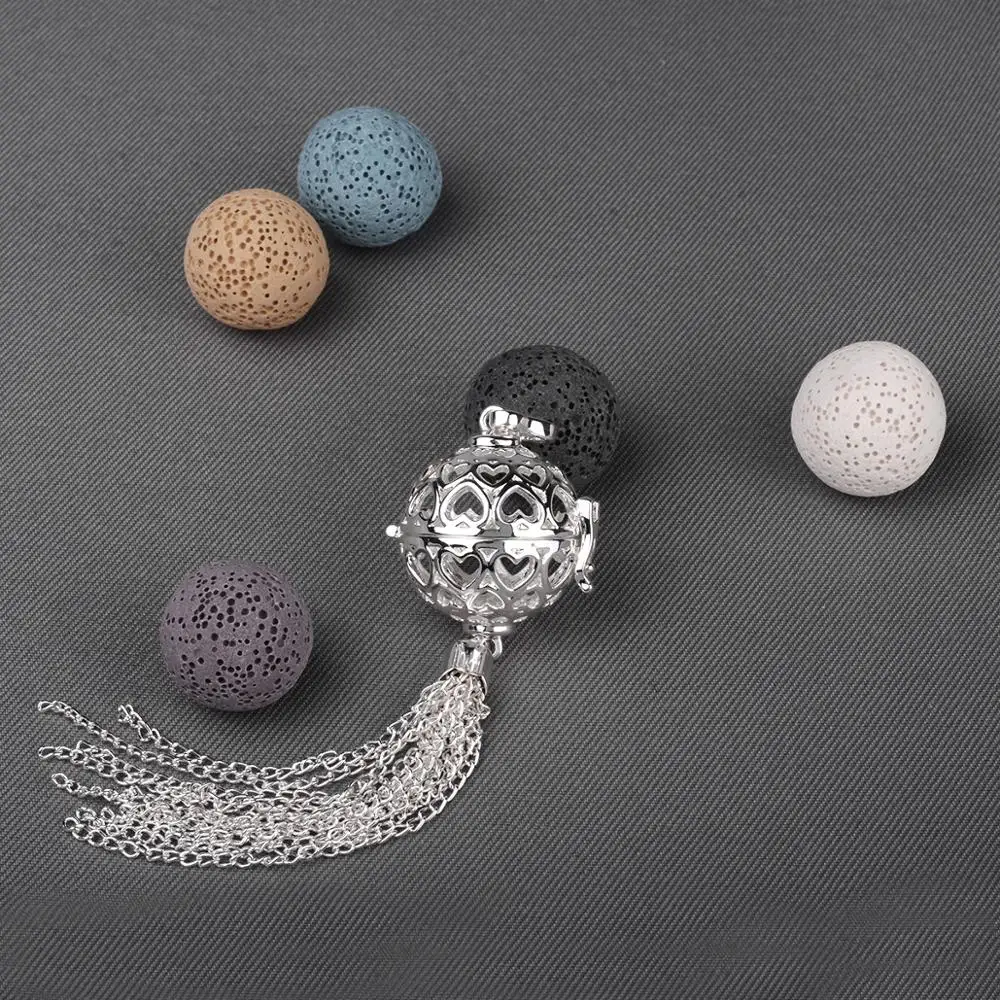 Eudora 20mm Aromatherapy Pendant Heart ball cage Essential Oil Diffuser Necklace Lava Stone Angel Caller Locket with tassel K169 3