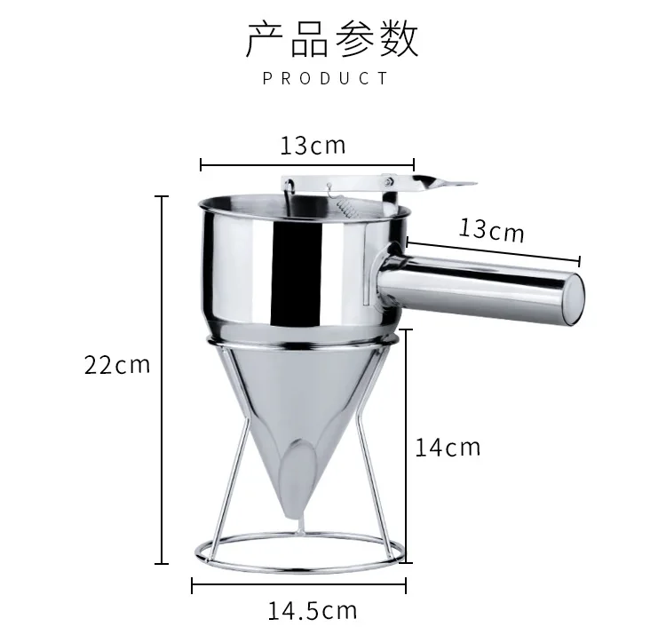 Description Picture 2 of itemSteel Batter Dispenser with Rack Dough Funnel Cupcake Baking Dispenser Kitchen Tools