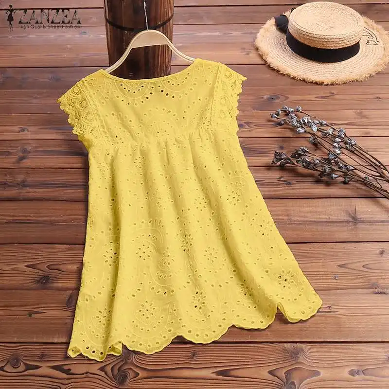 Fashion Summer Women Tank Tops Zanzea Womens Cotton Hollow Out Tops Sleeveless Vest Camis Streetwear Haut Femme Plus Size