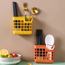 

1 PC Double Grid Plastic Chopsticks Drain Cage Holder Wall-Mounted Tableware Cutlery Storage Rack Household Kitchen Organizer