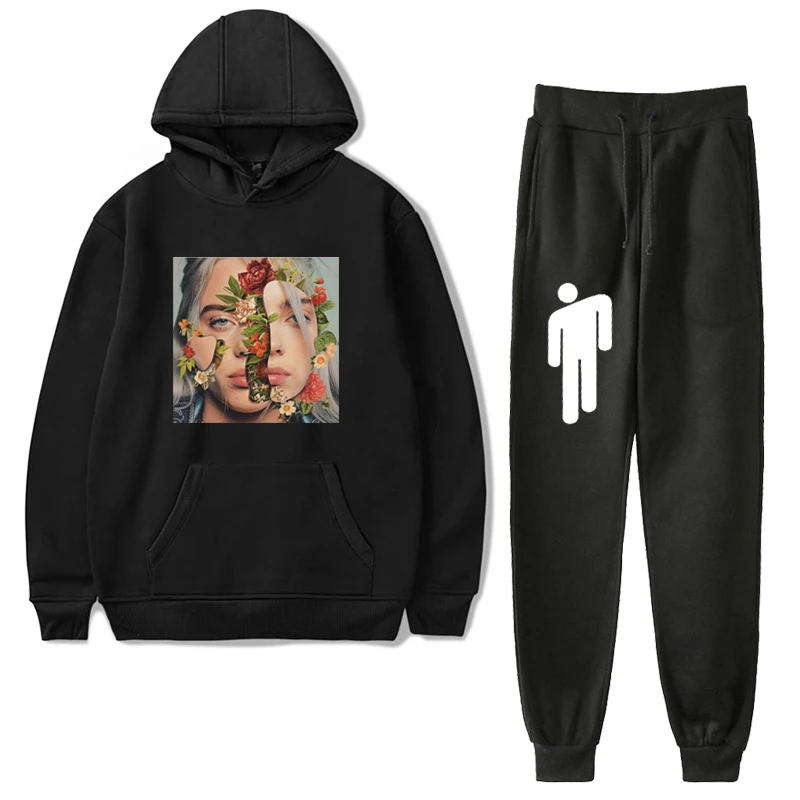 C10 Мужские комплекты Billie Eilish костюм плюс бархат 2 шт./компл. спортивный костюм зимние толстовки брюки Ropa Hombre Толстовка уличная для подростков - Цвет: C10