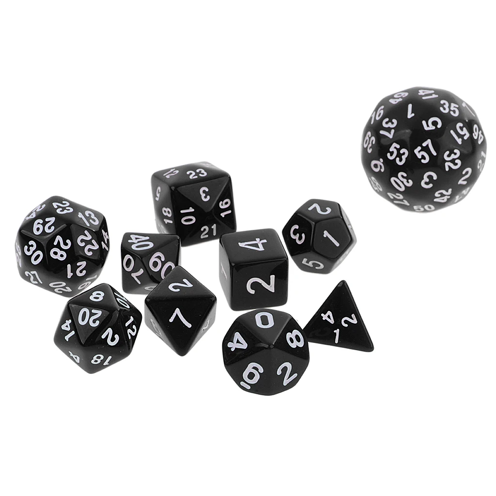 Pack of 10 Dice Set-D4, D6, D8, D10, D12, D20, D24, D30, D60 Acrylic Dice Multicolor Board Game Dice Party Gambling Dices