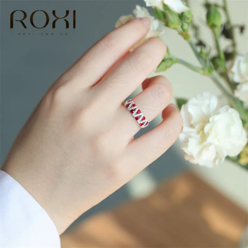 ROXI Новое Женское женское кольцо с красным камнем кристалл круглый циркон обручальные кольца изящное кольцо палец Engagemrnt Ювелирные изделия Подарки Вечерние