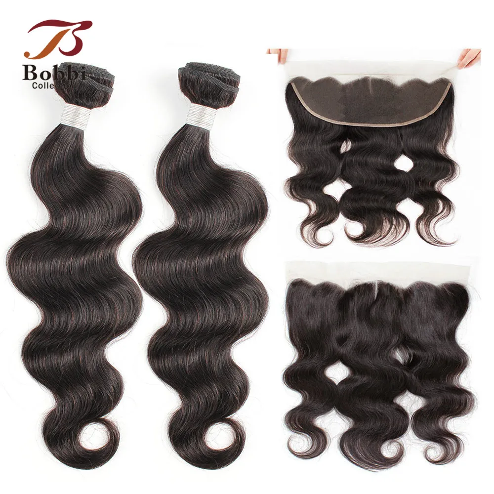 

BOBBI COLLECTION 2/3 Bundles With Frontal 4*13 Ear to Ear Lace Closure Brazilian Body Wave Non-Remy Human Hair Weave Extensions