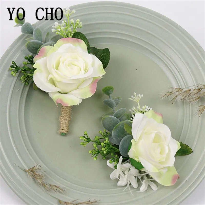 YO CHO Свадебная шелковая корсажная брошь в виде цветка для мужчин бутоньерка