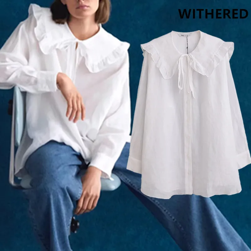 

Withered england style butterfly sleeve ruffles white bow blusas mujer de moda 2019 kimono blouse women womens tops and blouses