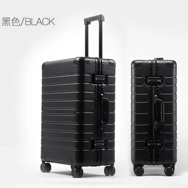 black Rolling luggag Чемодан на колесиках из алюминиевого сплава, чемодан для путешествий на колесиках, серебристо-красный чемодан для переноски, модный чемодан на колесиках - Цвет: black Rolling luggag
