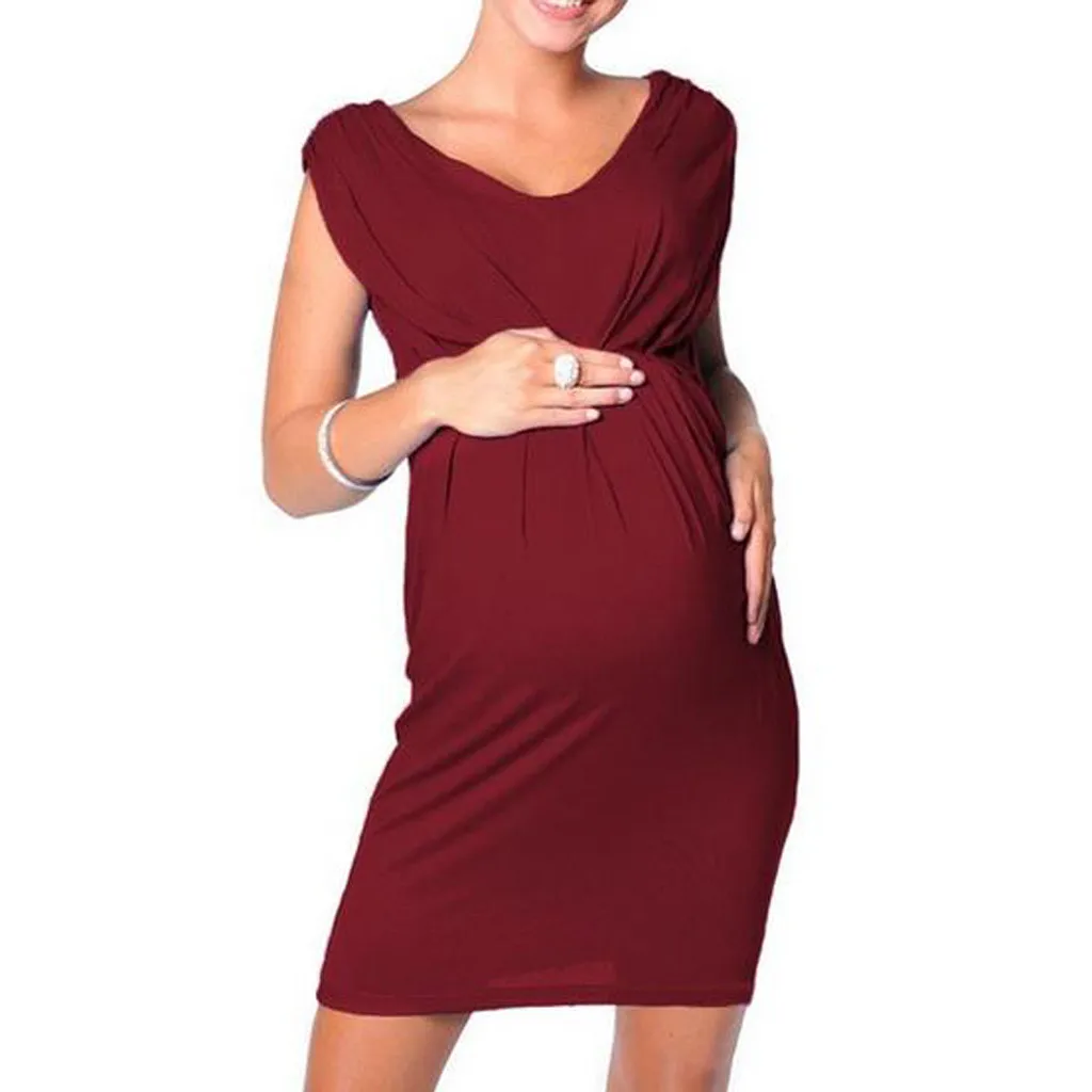 Летняя новая модная одежда для беременных женщин без рукавов облегающее платье сексуальное однотонное платье Z4