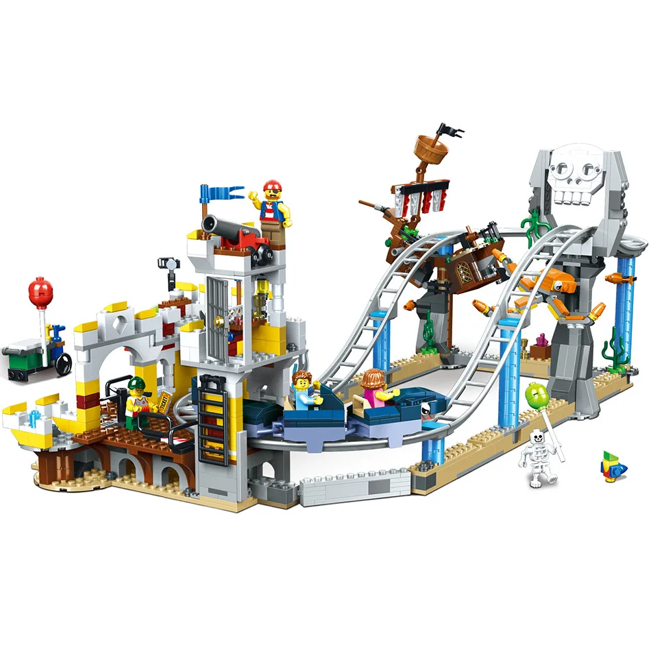 

1085pcs Building Block Bricks 3022 Compatible Legoinglys City Amusement Park Pirate Roller Coaster Girl Toys Birthday Gifts