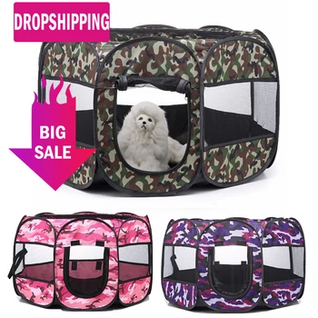 

Camouflage Portable Folding Dog Kennel Outdoor Indoor Dog Crate Fences House Cage Water Resistant Mesh Shade Pet Cat Playpen#