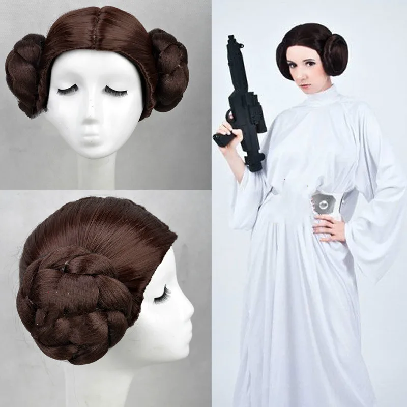 Принцесса Leia Organa Solo Косплей коричневые двойные косички термостойкие