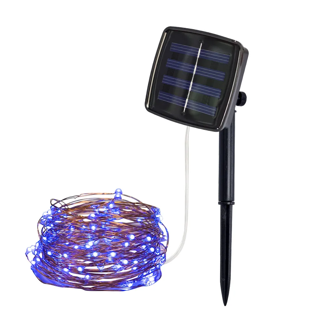 Blue 5M 50Lights Outdoor Solar Powered Copper Wire Light String Fairy Festival Party Decoration Home College Garden Ambient Light - Emitting Color: Blue