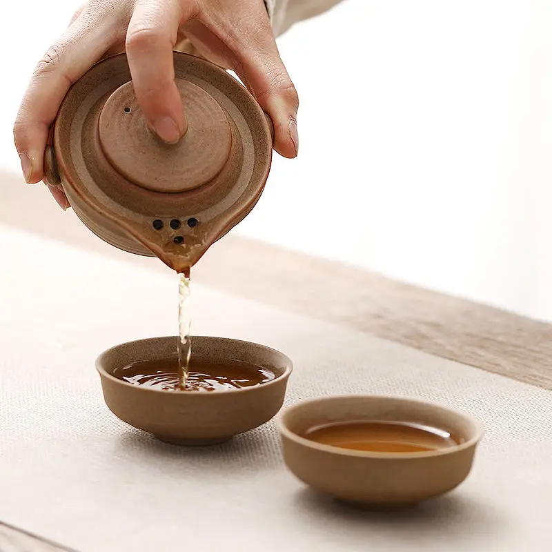 Chinese Kung Fu Tea Set 1teapot 2teacups Travel Ceramic Pottery Tea Cups for Teaware Outdoor Cups Of Ceremony