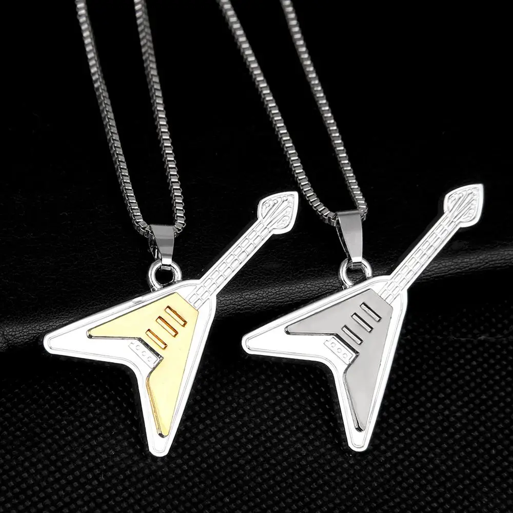 

Gothic Thickened Guitar Necklace Trendy Men Musical Instrument Bass Pendant Unisex Jewelry Stainless Box Sweater Chain Gift