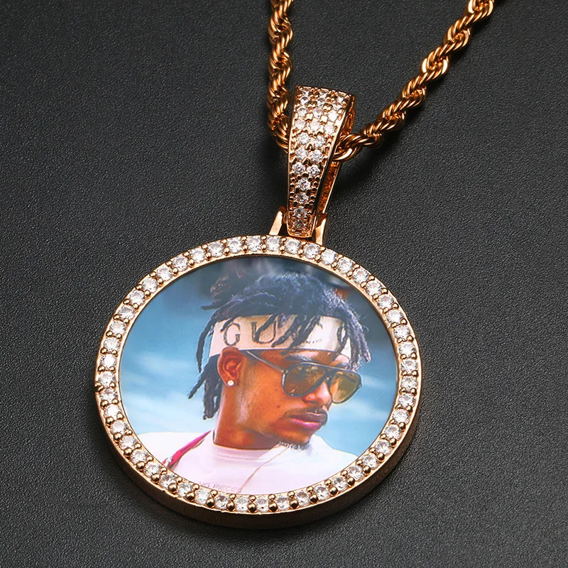Пользовательские фоторамка на память ожерелье AAA кубический циркон Bling Iced Out