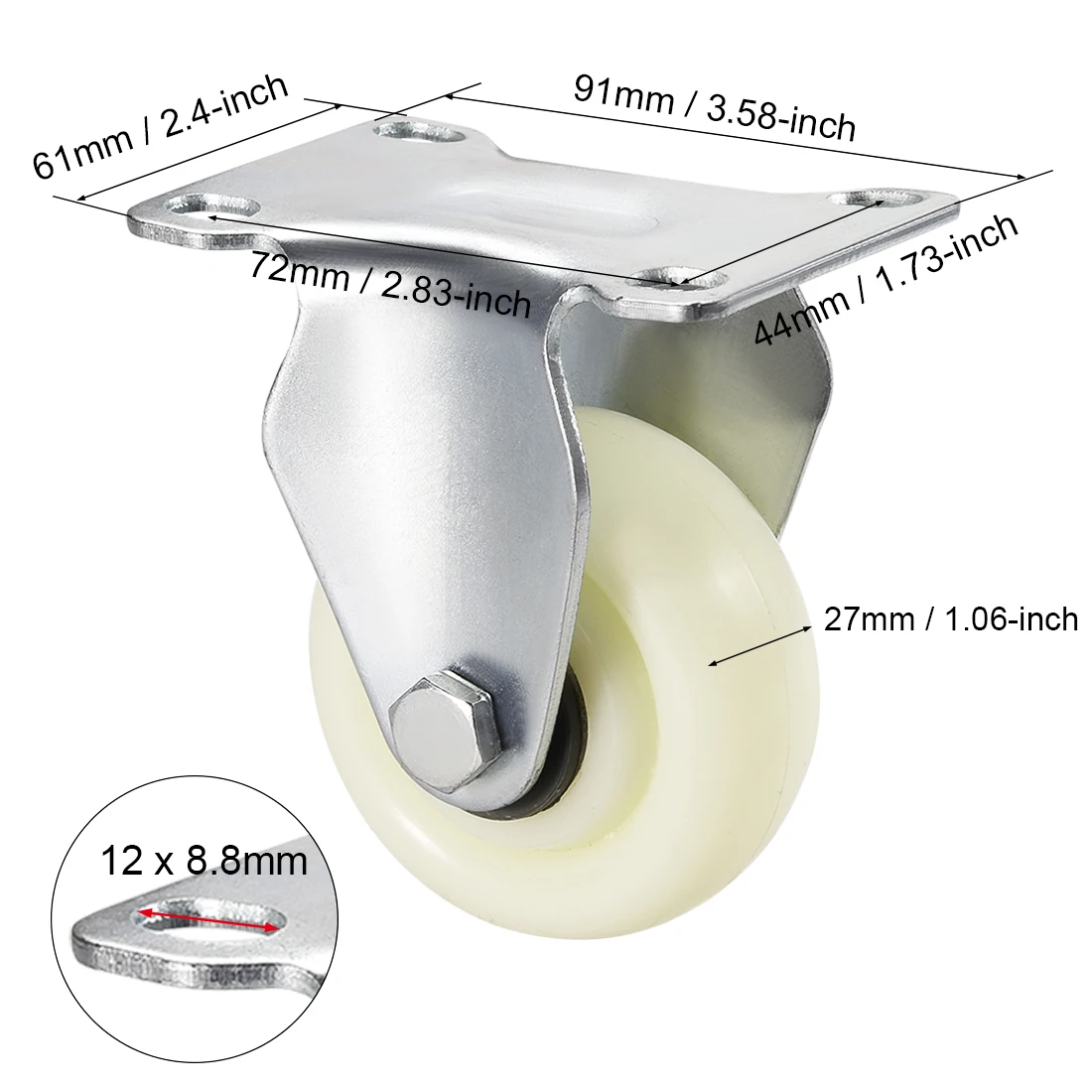 uxcell 1/2/4pcs Fixed Caster Wheels 2.75/3.75/4.57 inch Diameter Nylon Caster Top Plate 265/308/365lb Capacity