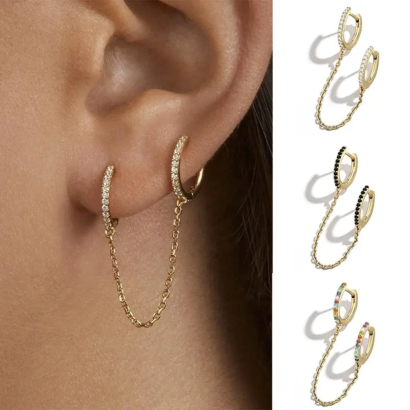 

Hot 1 pcs Gothic Punk Handcuff chain Earrings european stud Earrings link chain for Women/Girl