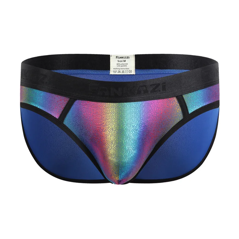 Fashion Man Rainbow Shiny Nylon Briefs Bulge Penis Pouch Men Sexy Funny