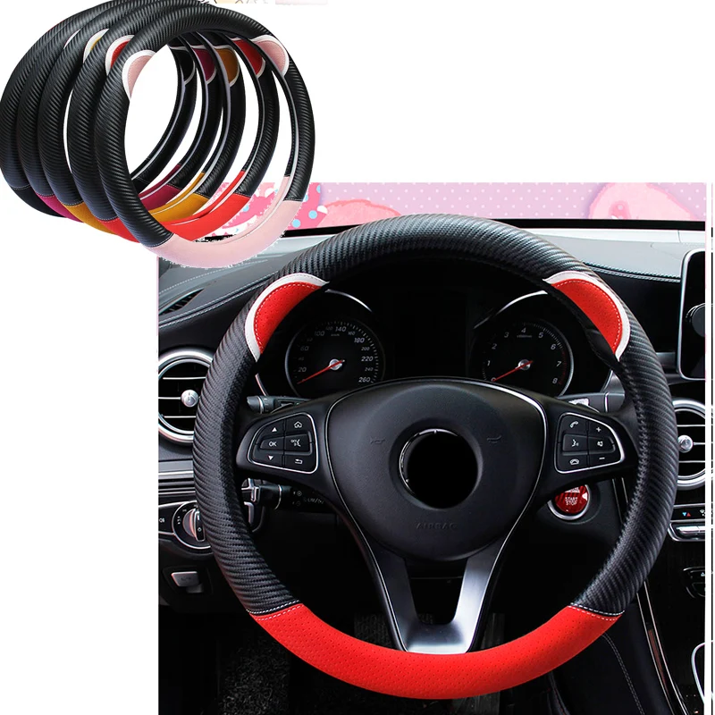 Чехол на руль автомобиля из 100% углеродистой кожи для Renault Megane 2 Duster Clio Honda Civic Fit VW