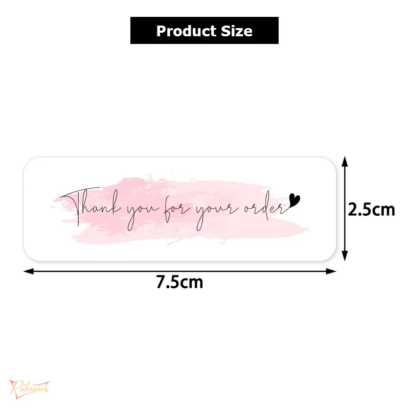 120Pcs/롤 감사합니다 씰링 스티커 제품 선물용 자체 접착 라벨 파티 직사각형 모양 핑크 7.5x2.5cm