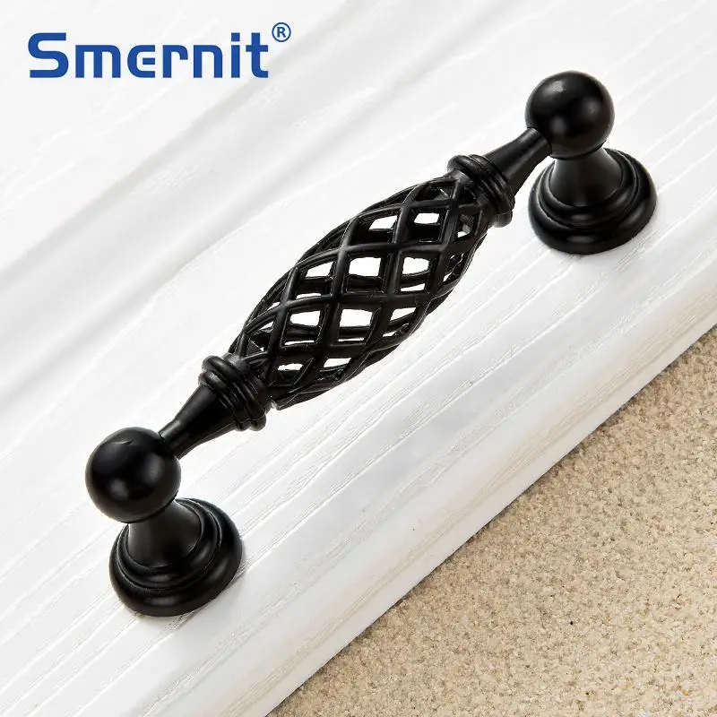 5pcs Black Birdcage Door Handle Antique Furniture Knobs and Handles for Kitchen Vintage