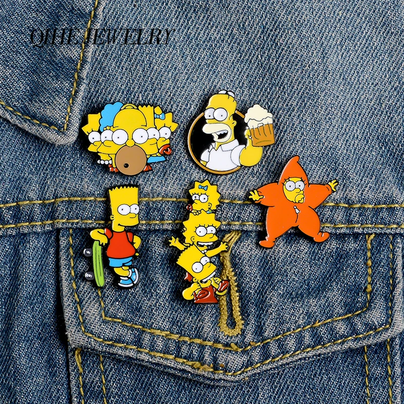 Qihe ювелирные изделия с юмористической анимацией Симпсон эмаль булавки мультфильм булавки броши значки джинсовая одежда булавки "сумка" подарок для фанатов друзей