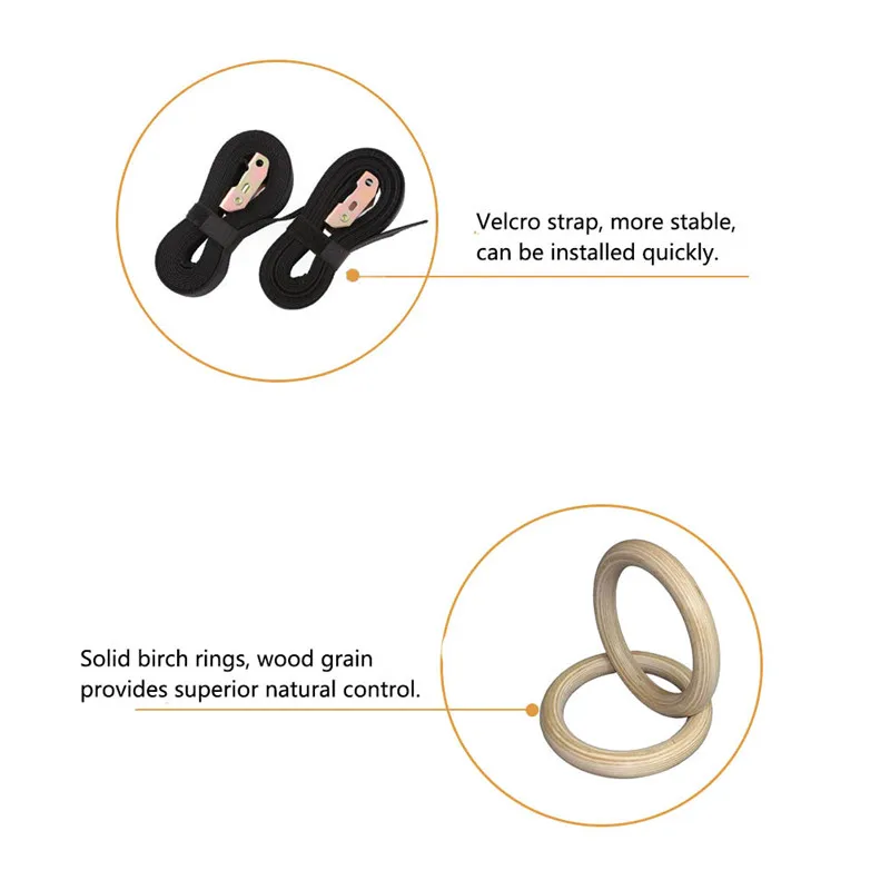 1 Pair 28mm Wooden Gymnastic Rings Fitness Equipment Gym Strength Exercise Nylon Webbing Straps Pull Ups Muscle Training
