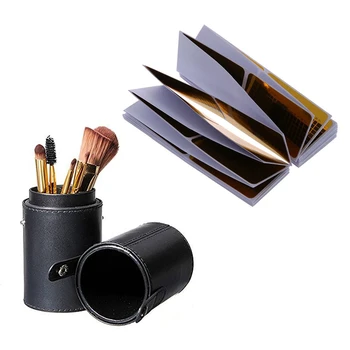 

Black Leather Brush Blank Holder Make Up Artist Bag Makeup Box with 100PCS Nail Art Tips Golden Extension Forms Guide