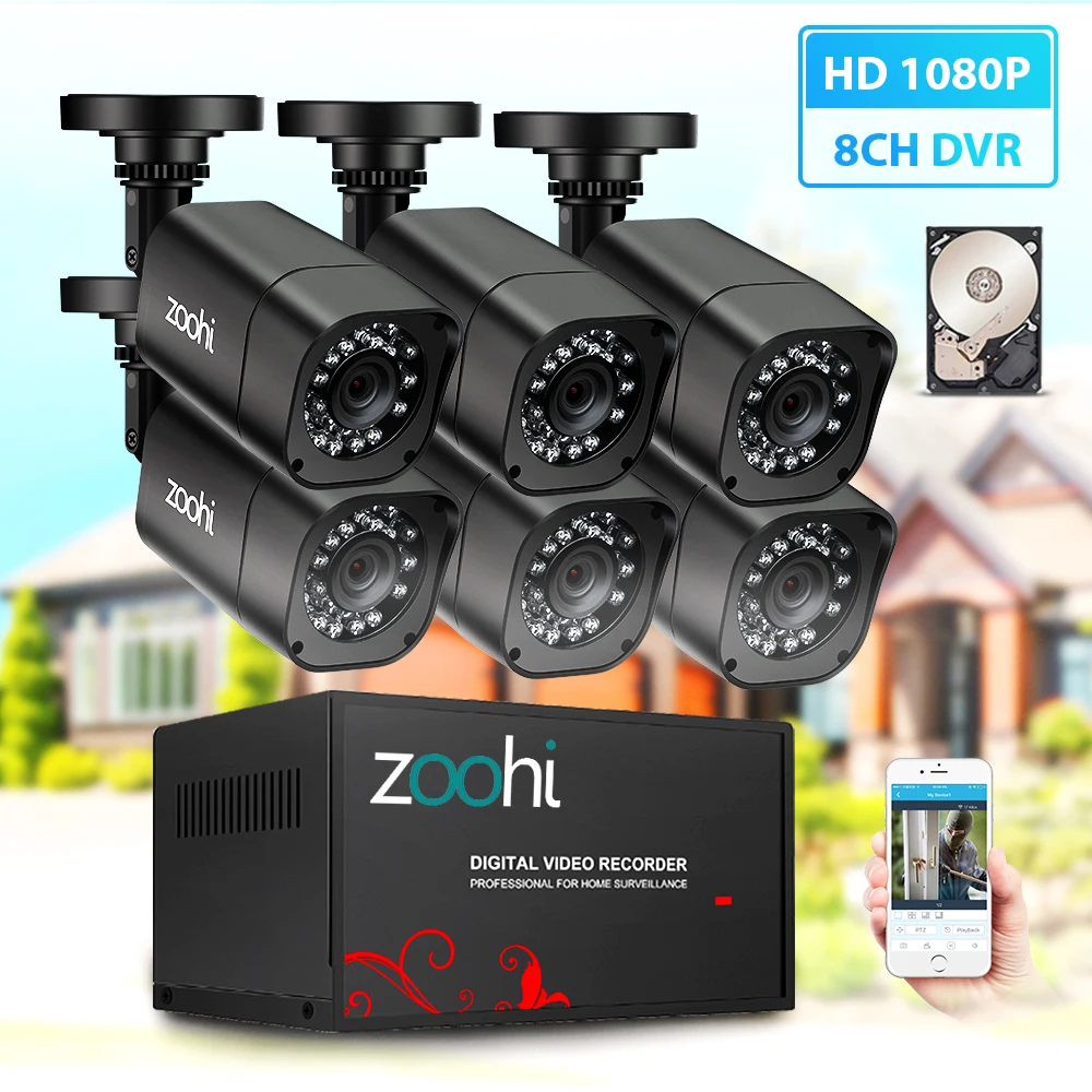  Zoohi CCTV camera System 6CH 720P/1080P AHD security Camera DVR Kit CCTV waterproof Outdoor home Vi - 4.00016E+12