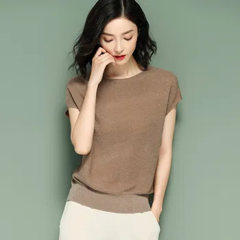 

Ice Silk Knitted Sweater Girls Loose Short Sleeve Thin Women Pullover Korean Oversized Sweaters Office Knitwear Tops Big Size