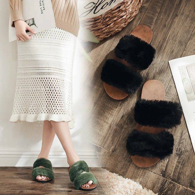 

Plush Slipper Women's Chic2018 New Style Summer Outer Wear Social Autumn Cotton Slippers Subnet Red Crystal Slippers WOMEN'S Sho