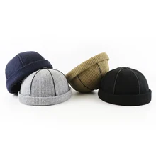 Autumn Winter Men Women Knitted Hat Warm Beanie Skullcap Sailor Cap Cuff Brimless Retro Navy Style Beanie Hat