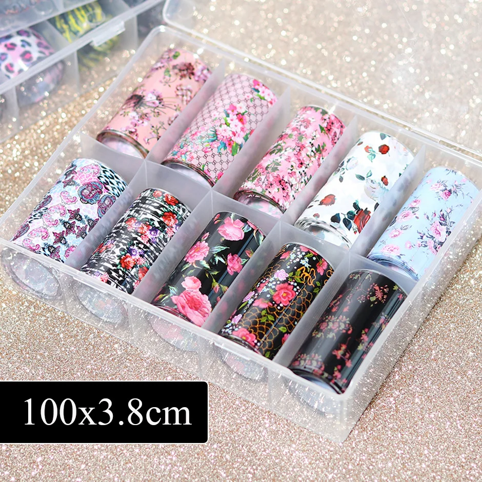 

10PCS Flowers Nail Foil Sticker Adhesive Nail Transfer Paper Rainbow Decor Manicure Accessorise Nail Applique Tools