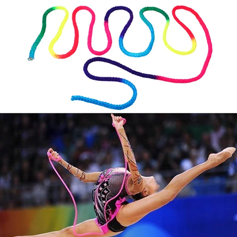 Ритмическая гимнастическая веревка, цельный тренировочный канат для соревнований, гимнастическая Спортивная веревка радужного цвета