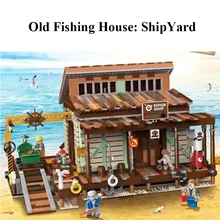 Pescado casa muelle viejo Tienda de pesca astillero creador de ciudades vista a la calle Moc de bloques de construcción Lepinblocks Kits de ladrillos juguete para regalo(China)