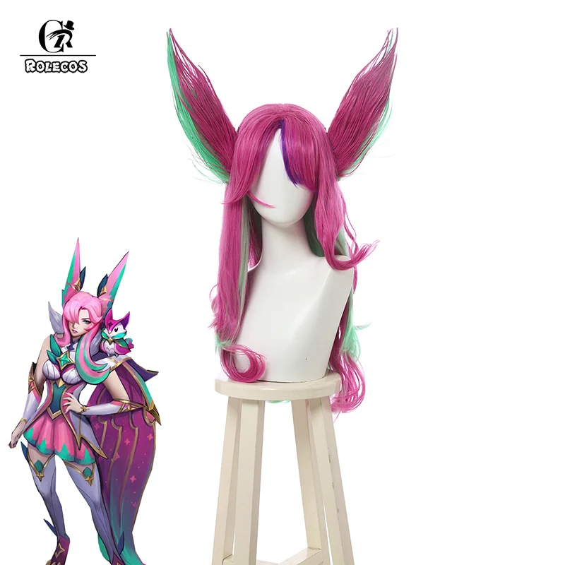 ROLECOS Игра LOL Xayah Косплей волосы уши звезда стражи длинный головной убор смешанный