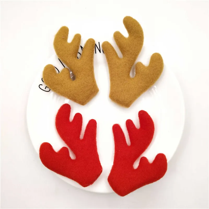 

10PCS Soft Padded Christmas Reindeer Antlers Fabric Sewn Brown, Red Color Deer Horn Appliques for Baby Headband, Party De