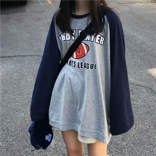 see chart Модная футболка Femme осенние женские топы с длинными рукавами Harajuku винтажные лоскутные Футболки женские свободные футболки - Цвет: see chart
