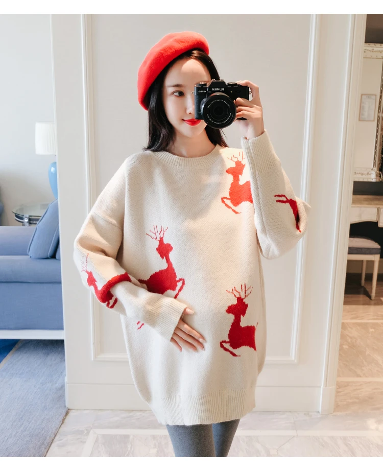 6001# вязаный свитер для беременных с рождественским оленем, осенне-зимний Корейский модный пуловер, Одежда для беременных женщин, свободная одежда для беременных