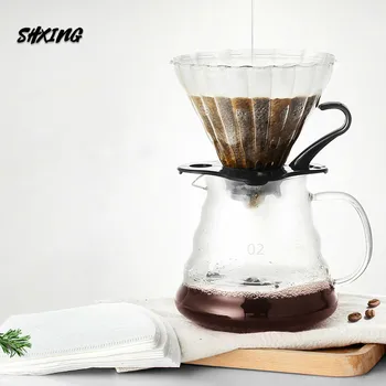 

SHXING V60 Coffee Dripper Set Coffee Filter Paper Glass Coffee Pot with Coffee Scale Mini Grinder Hot Sale Coffee Set Four-piece