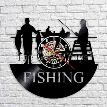 

Fishing Digital Wall Clock Modern Design LED Lighting Vinyl Record Clocks Antique 3D Decorative Hanging Wall Watch Home Decor