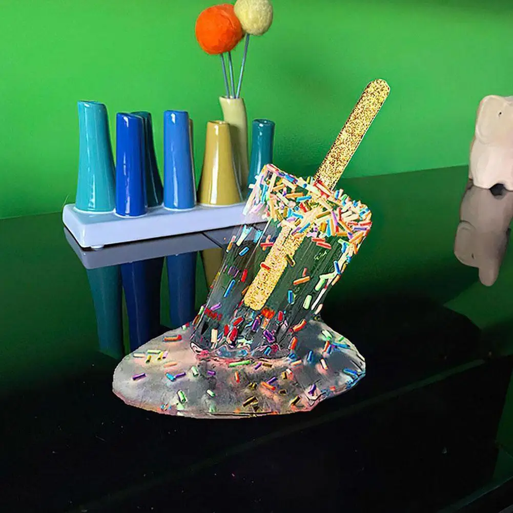 Melting Ice Cream Sculpture Decoration Clear Miniature Resin Craft Popsicles Melted Ice Cream Home Decor Sculptures & Figurines