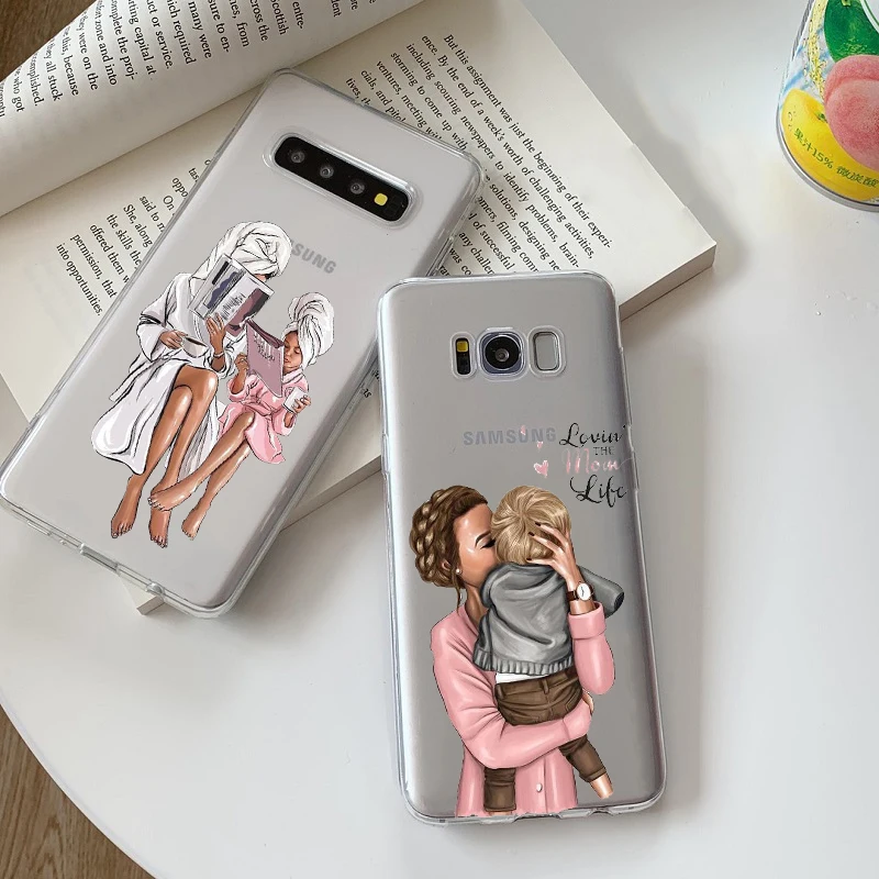 Модный прозрачный чехол для телефона mam of girl boy Super mom из ТПУ Samsung S8 S9 S10PLUS S20 S6 S7 DEGE