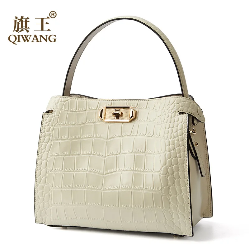 

Wang Leather Bag 2019 New Style Fashion Saffiano Bag Glorious Crocodile Pattern Women's Commuting Hand WOMEN'S Cow Leather Bag