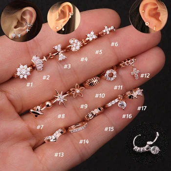 1 Piece Surgical steel Tiny 5mm Color Tiny Hoop Earring Piercing Cz Tragus Daith Rook Cartilage Ear Piercing Jewelry